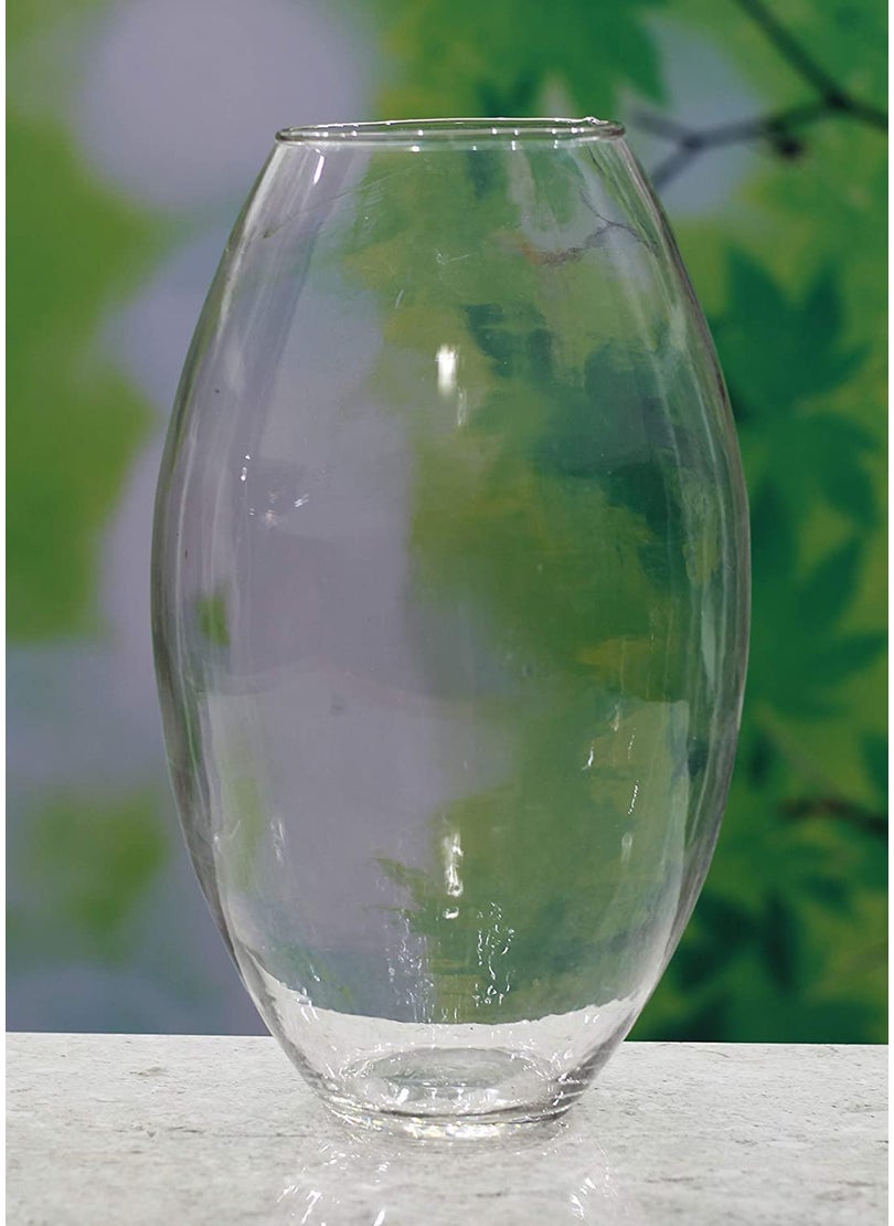 Rishabh Home Decoration Crystal Clear Oval Dholak Shape Glass Vase 12 inchi