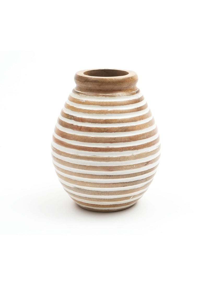 Designer Library Nifa Handmade Wooden Flower Vase Large Size 9X 11 inches Dining Table Decorative Items Flower Pots for Home Decoration Mango Wood in White Natural Colour Pack of 1
