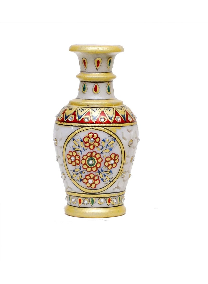 Anjali Arts Designers Decorative Marble Flower Vase Round Shape Flower Design Showpiece Vases for Home Decoration Multicolor 75x75x15 cm 6 Inch