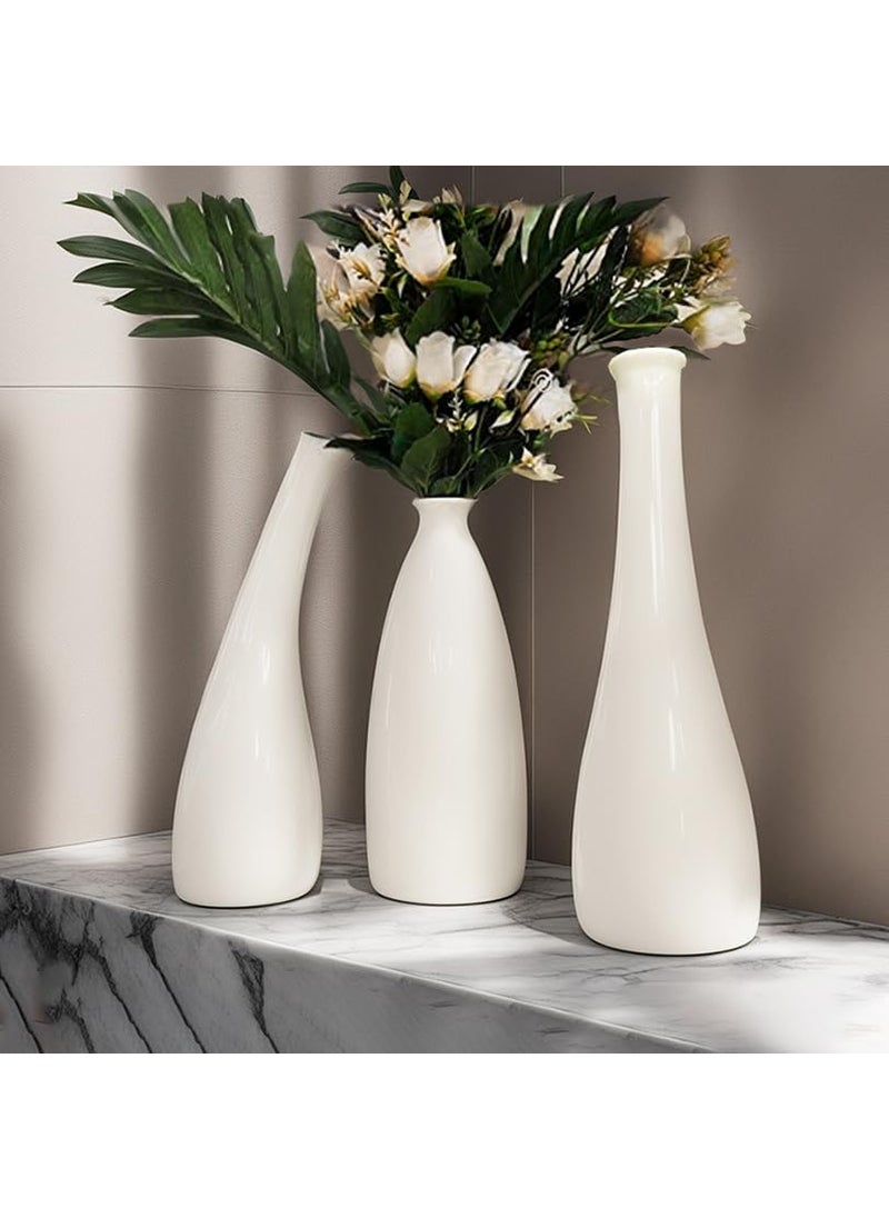 Praahi Lifestyle Ceramic Vases Premium Off White Glossy Flower vase for Home Decor Tall vase Set of 3 105 inch 12 inch 13 inch