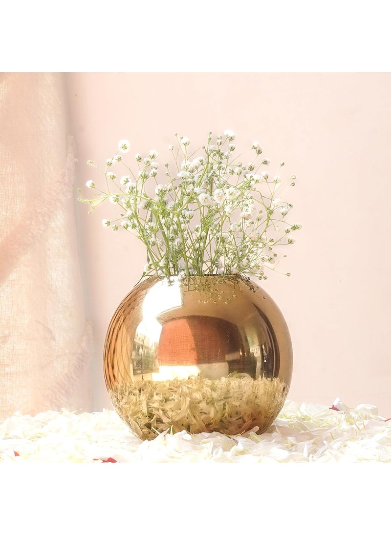 BEHOMA Metal Ball Round Flower Vase for Home DecorTable Decorative Item for Bedroom Living Room Office Wedding Best Gift for Birthday Anniversary Festival Valentines Day Gold Small