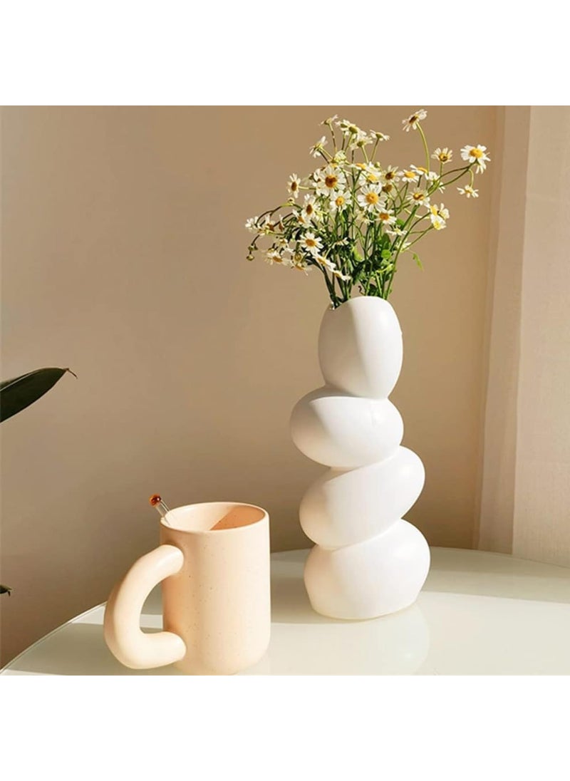 ecofynd Ceramic Flower Pebble Vase 10inch White Vase for Home Decor Showpiece Centrepiece for Wedding Dinner Table Party Living Room Office Bedroom Modern Decorative Gift CPOT038