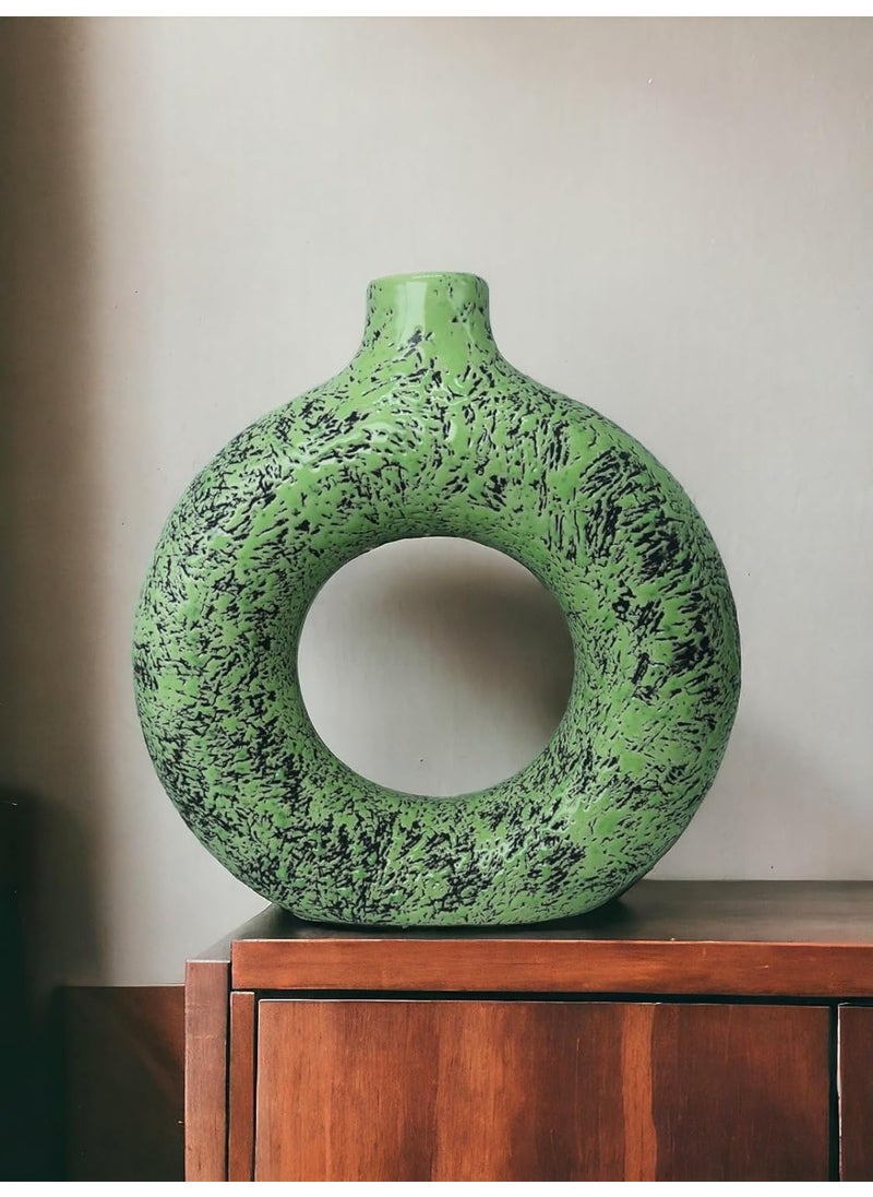 Madarks Donut Vase Flower Vase Vase Vases for Home Dcor Flower Vases Home Decor Ceramic Vase Vase for Living Room Waterproof Earthy Matte Finish 8 Inches Green Colour