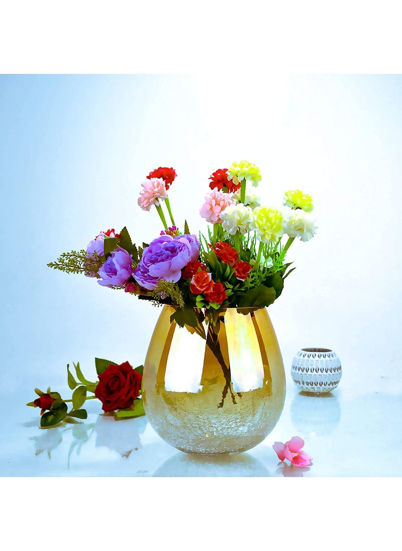 DECENT GLASS Glass Flower Vase Amber Color with Crackle Design Home Decor Vase 8 x 8 inch Crackle Amber