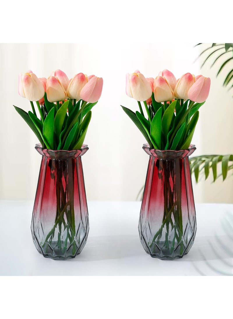 The Better Home Glass Vase for Home Decor 2Pcs 20cm Center Table Decorative Items Flower Vases for Home Decor Dining Table Decorative Items Transparent Flower Vase for Living Room RedGrey