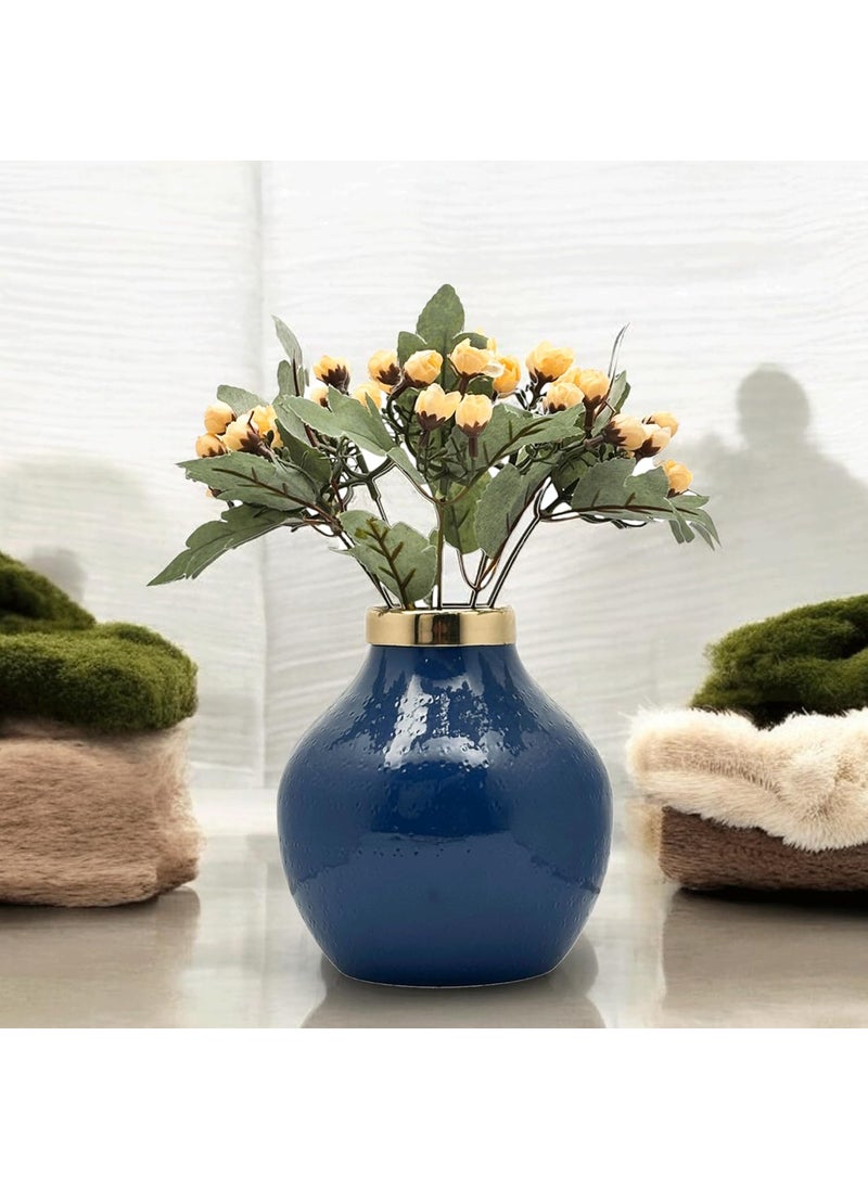 Urban Born Metal Flower Vase for Home vases Table Decorative Item for Festivals Decorative Items Living Room Vintage Decor 15X 15X 15cm Blue