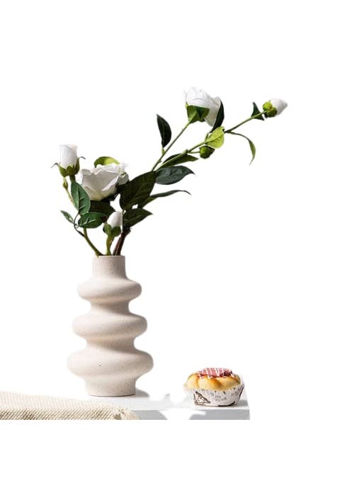 Arte Casa White Frosted Ceramic vase Creative spot vase Simple Style vase for Bedroom Living Room Decoration