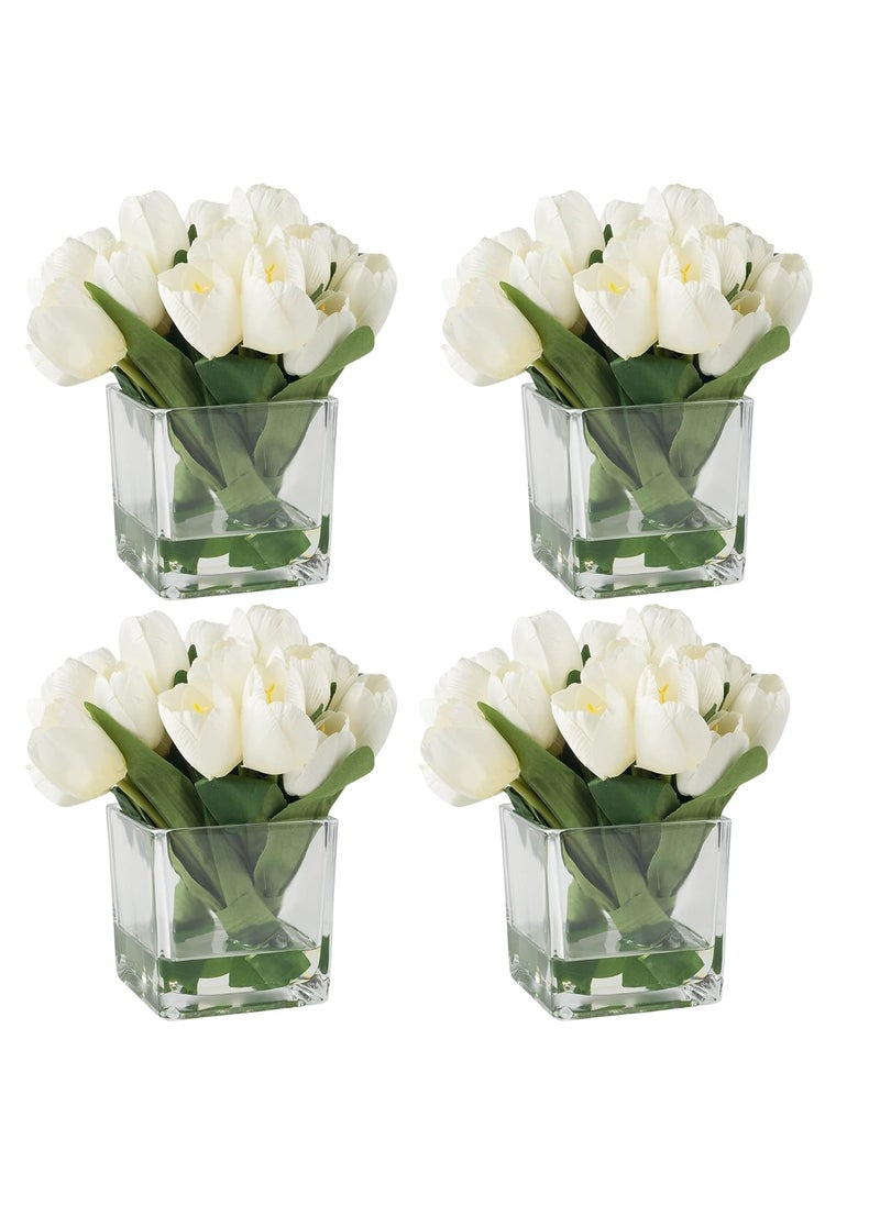Craftfry Center Designer Glass Square Cube Glass Vase for Home Table Decor Clear Glass Vase 4x4 Pack of 4