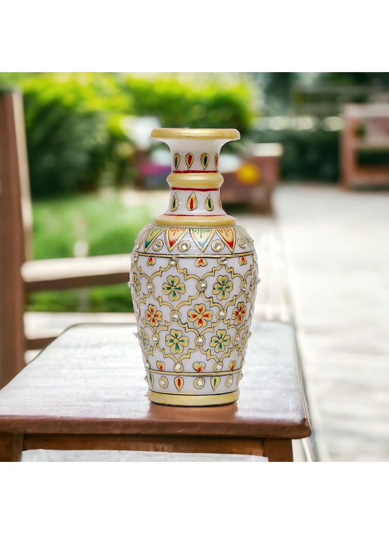 Pooja Creation White Marble Handmade Flower Vase Showpease Decor Item 6inch
