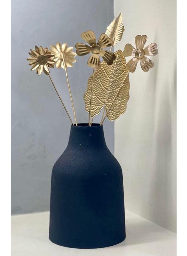 Urban Born Metal Flower vase for Home Decor and Living Room Vintage Decor Antique Decor for Home dcor 12 x 5 x 18 cm Textured Black Finish with Free 4 Metal Leaf Sticks