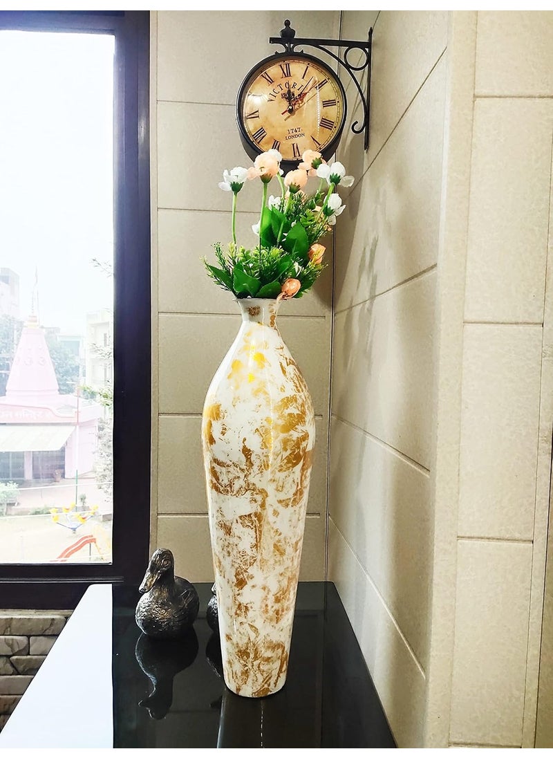 Blissful Decor Presents Handicrafts Metal Round Shape Flower Vase OffWhiteGolden Finish Metallic Large Floor Vase 26 Inch26 X 7 Inch