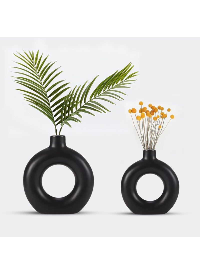 Purezento Attractive Donut Ceramic Decorative Vases with Unique Quality for Home Decor Center Table Flowers Pot Bedroom Side Cornersand Party CenterpiecesBlack12 8Pack of 2