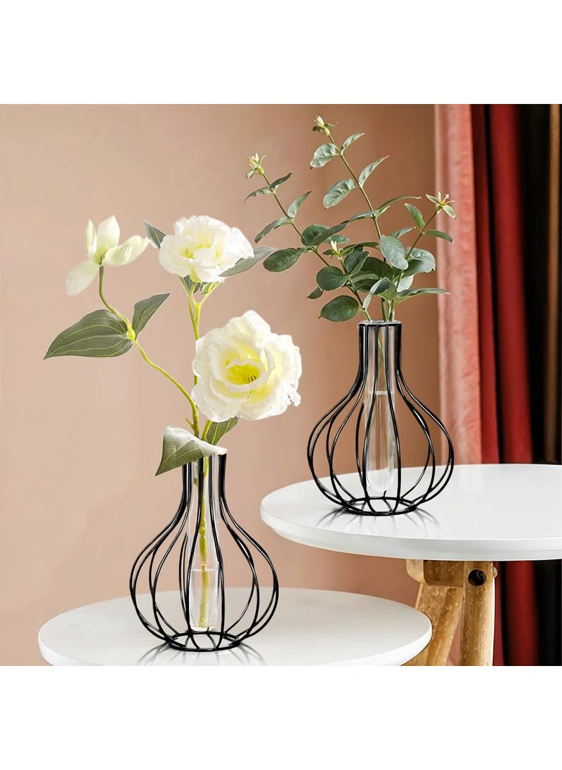 Decor More Metallic Flower Vase Black vase for Water Plants Home Decor Test Tube Planter Metal vases Home dcor Flower pots for Home Decor Items Water Glass Set2 Black