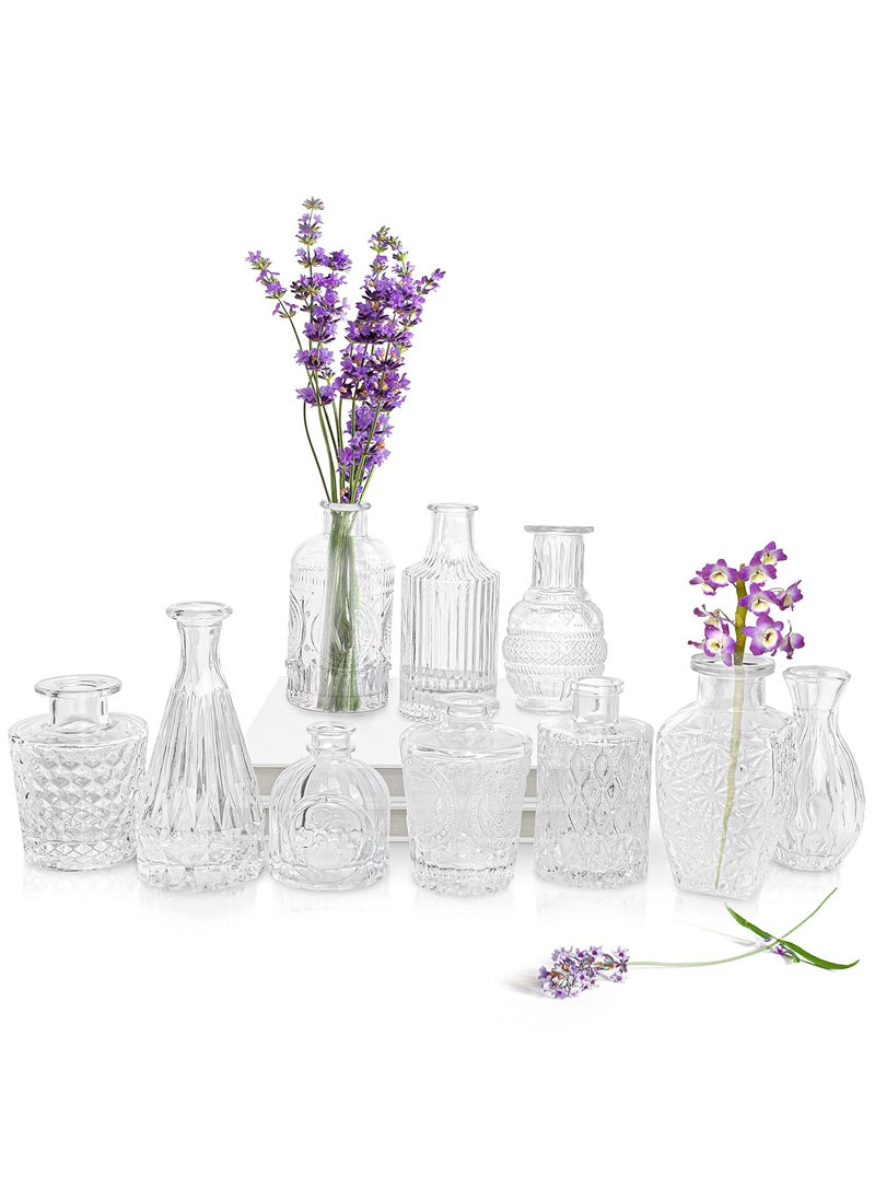 ABOUT SPACE Glass Bud Flower Vase Pack of 10 Clear Glass Centrepiece for Mini FlowersSturdy Textured Drop Shaped Antique Collections for Wedding Decorations Table Top Decor for HomeRestaurants