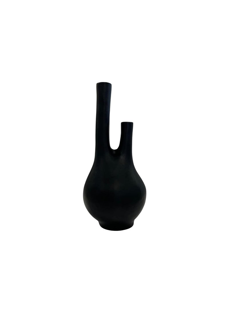 Holy Grail Homes Double Neck Matte Black Aged Metal Vase HandMade Flower Vases for Home Decor Moroccan Inspired Vase for Living Room