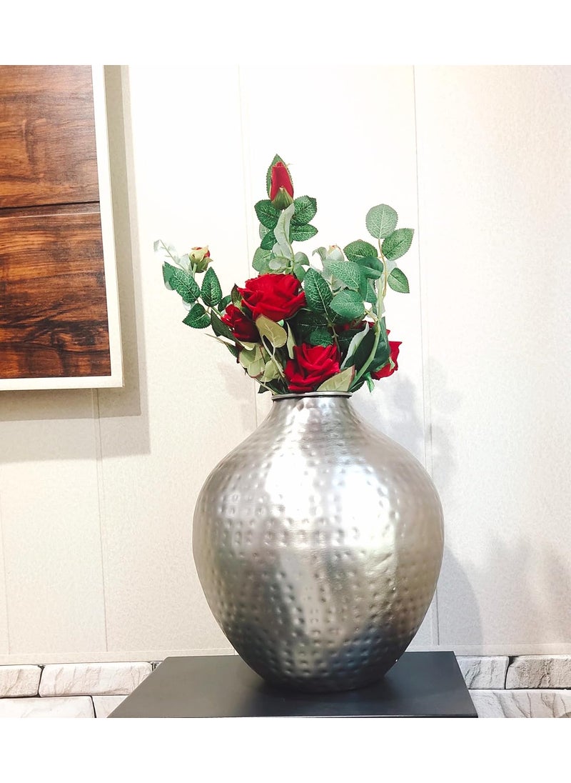 Amishi blissful decor Presents Handicrafts Metal Flower Vase Silver Finish Metallic Large Floor Vase inch 14 X 16 Inches Silver