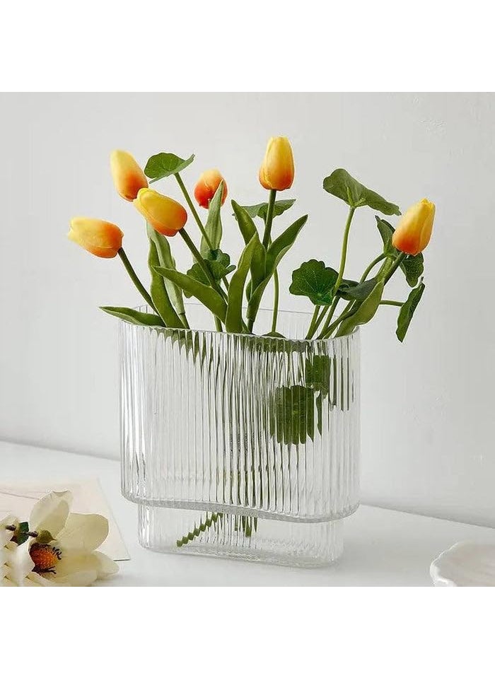 Enhabit Rectangular Glass Vase for Living Room Glass Vase for Flowers Dining Table Decoration Vases for Home Decor Translucent Design Modern Decorative Vase Clear Medium