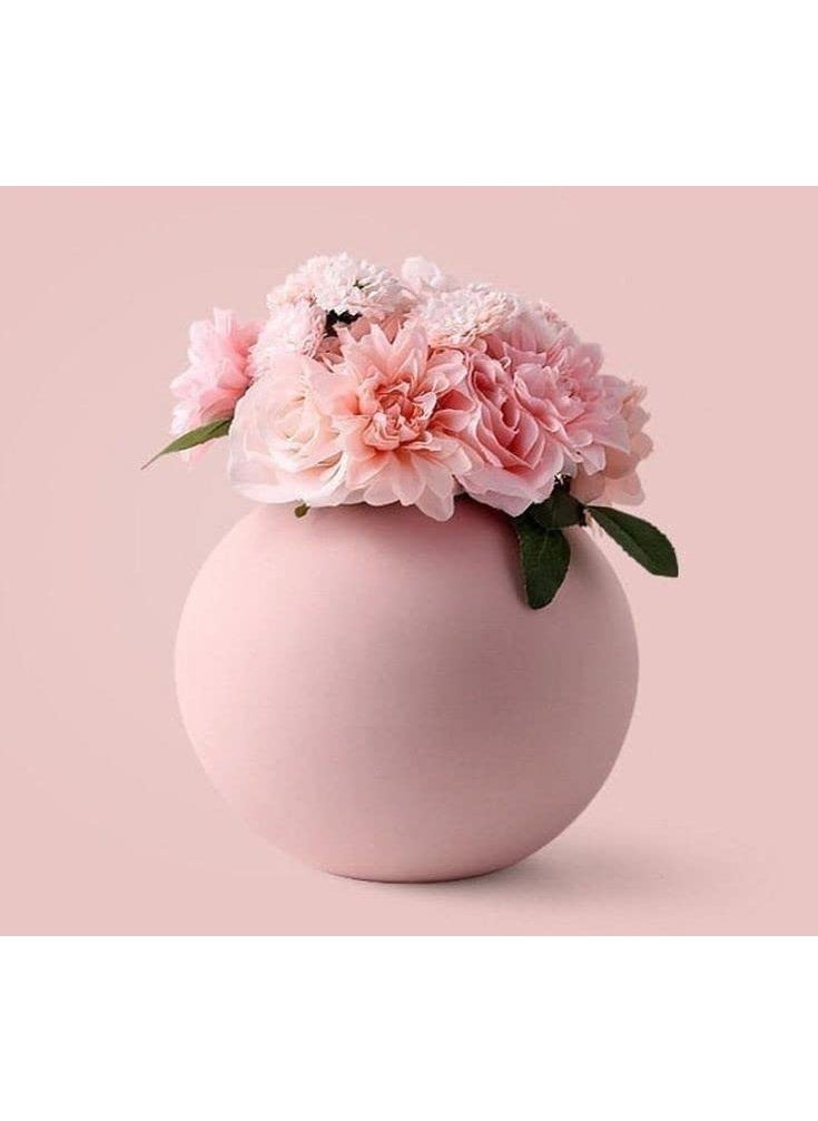 PUREZENTO Cooee Ceramic 5 Inch Pink Round Vase Decorative Ceramic Vase for Modern Home Decor Bedrooms and Office Circle Round Modern Vases for Wedding Dinner Table Party Centerpiece