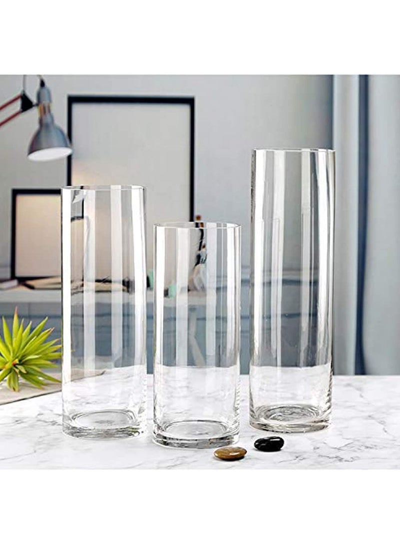 Rishabh Home Decoration Glass Clear Cylinder Vase Floral Cylinder Glass Vase for Weddings Events Decorating Arrangements Flowers Office or Home Set of 3