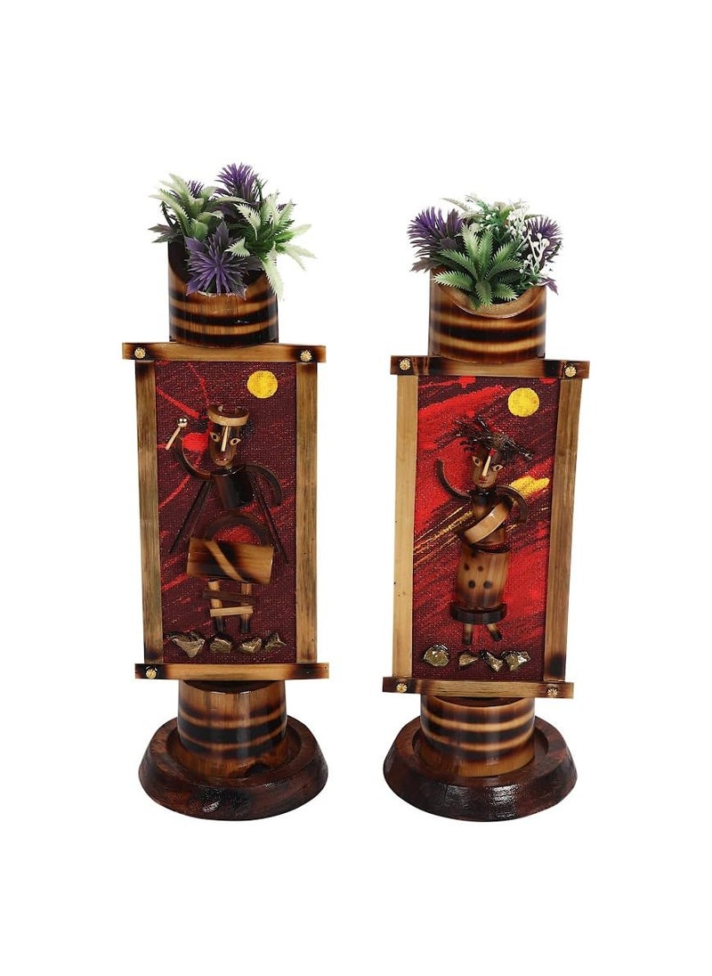 Aruna Decor Two Handmade Baul Bamboo Flower Vases Without Flowers Living Room Decor Perfect for Housewarming Gifting 12x12x34 cm Combo Pack