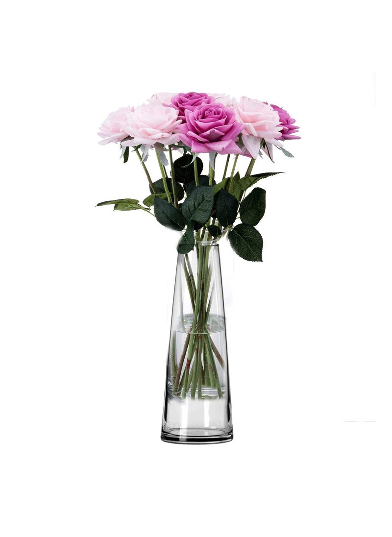 Rishabh Home Decoration Clear Glass Vase for Decor Home Handmade Modern Large Flower Vases for Gifting Centerpieces Living Room Kitchen Office Wedding 9 inchi