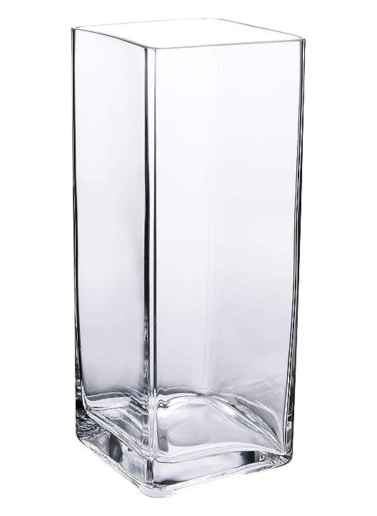 Rishabh Home Decoration Rectangle Shape Glass Vase for Home Dcor Flower Designed Vase Multipurpose Uses Weddings Event Size 3 inchi Width 10 inch Height