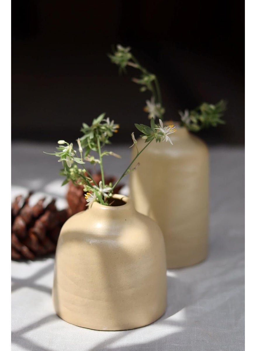 WEAVING HOMES Handmade Ceramic Cream Bud Vase Set of 2 Vase Ceramic Bud Vase Ceramic Vase Handmade Vase Vase for Flowers Small Flowers
