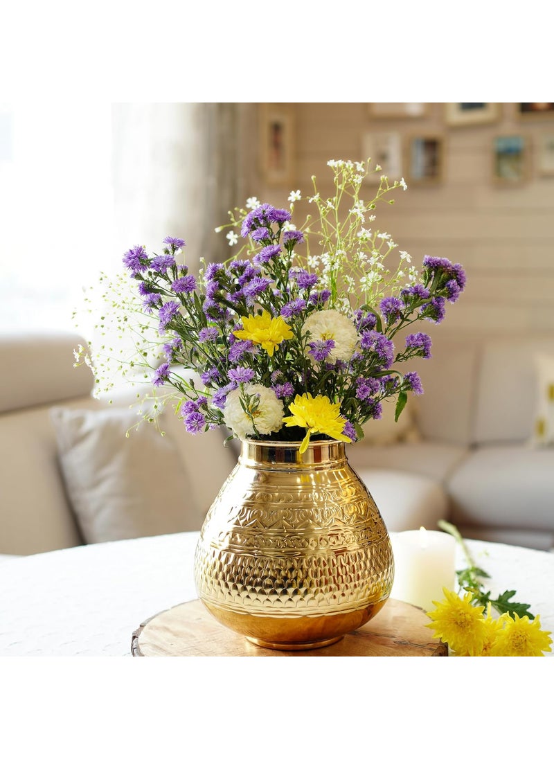 Behoma Matki Shape Metal Flower Vase for Home Decor Traditional Embossed Metal Flower Pot for Office Table Decorations Modern vases Gift for Festival 8 inches Golden 1 Pc Flowers not Included