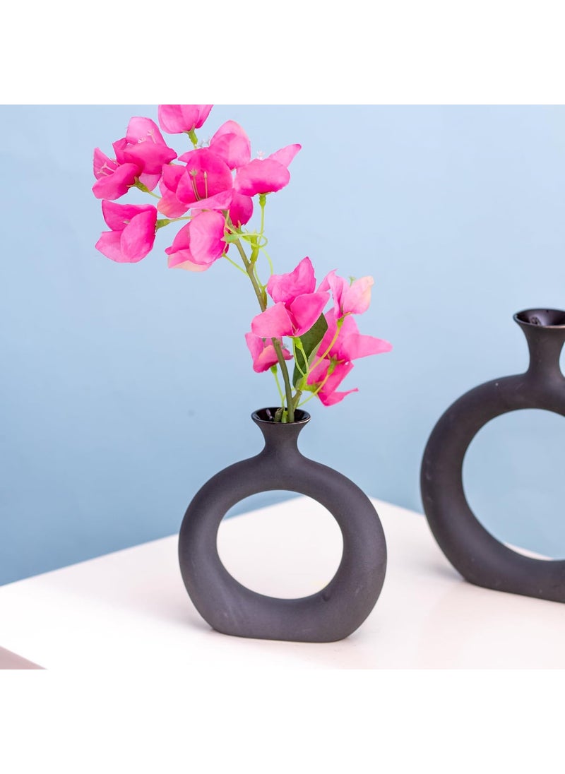 The Decor Mantra Beautiful Donut Ceramic Decorative Vases for Home Decor Center Table Flowers Pot Bedroom Side Corners Living Room Decoration and Party Centerpieces 6 Inch Vase Black Color