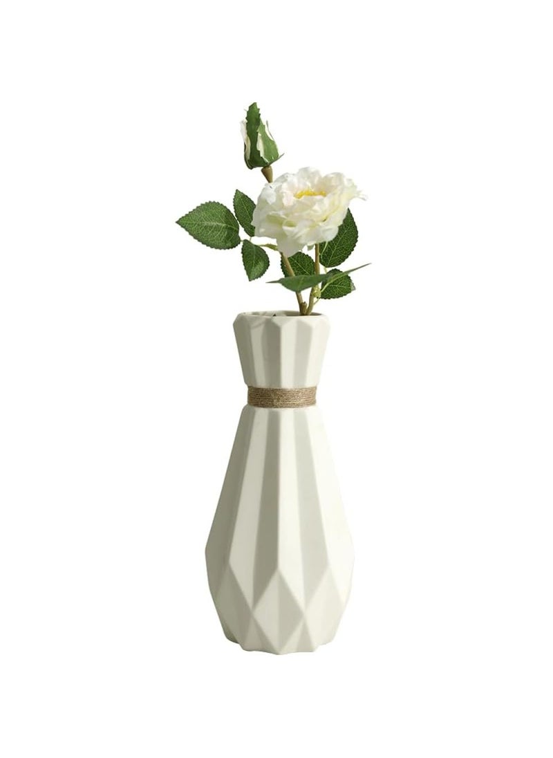 EUROXO Origami Twine Vase with Rose White Flower Vase Table Vase for Living Room Indoor Home Decor Wedding CenterpiecesArrangements Flower Pot 1 Branch 38cm