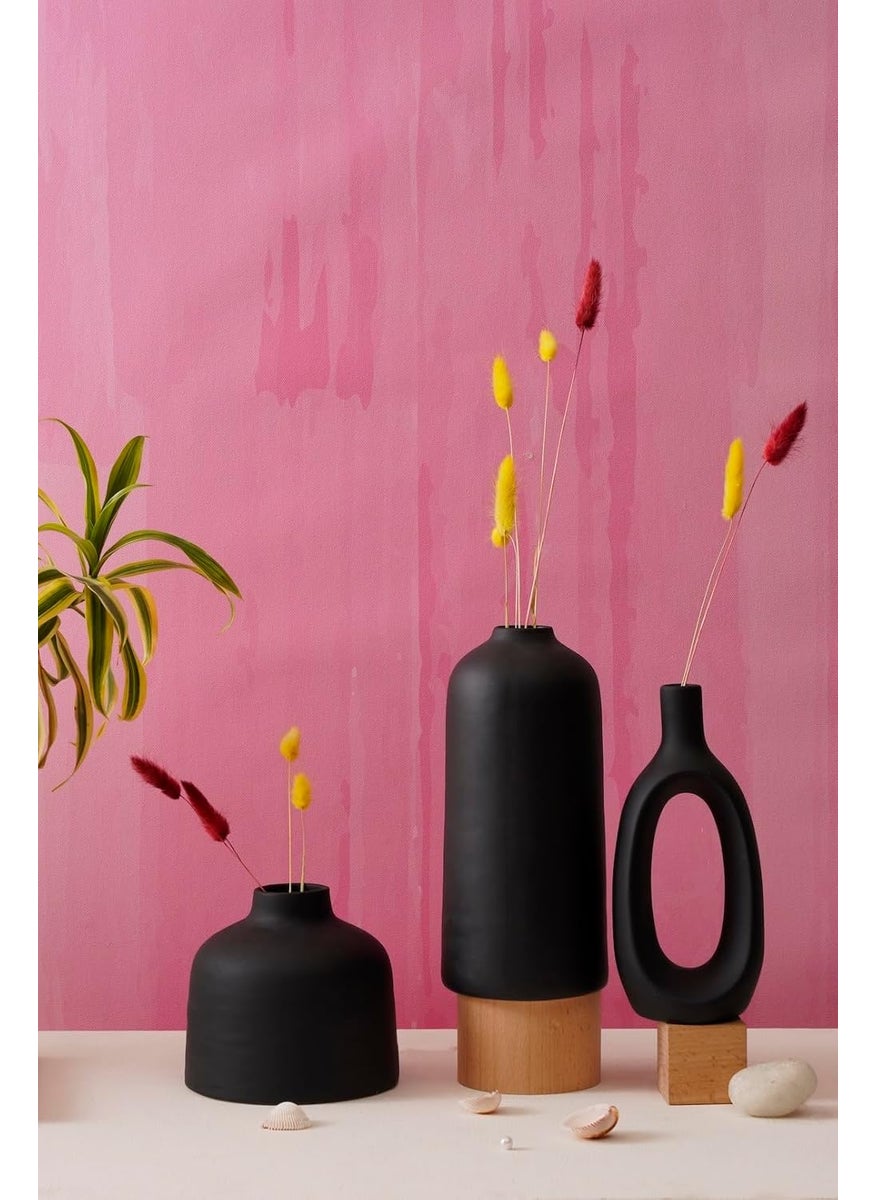 PUREZENTO Kimono Vase Black Set of 3 Matte Finish Ceramic Design Flower Vases for Home Decoration Centre Table Garden Side Corner Beautiful Decorative Vases with Unique Quality