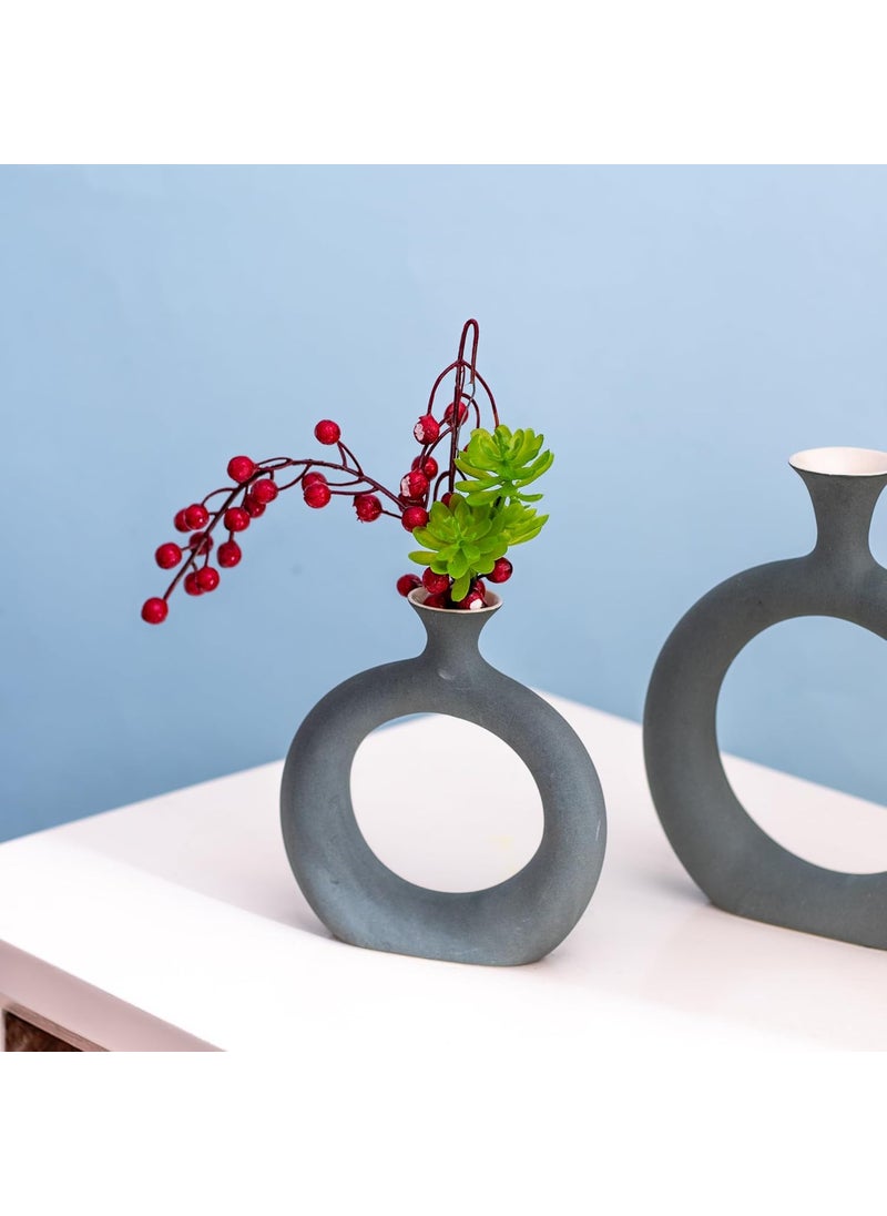 The Decor Mantra Beautiful Donut Ceramic Decorative Vases for Home Decor Center Table Flowers Pot Bedroom Side Corners Living Room Decoration and Party Centerpieces 6 Inch Vase Dark Green Color