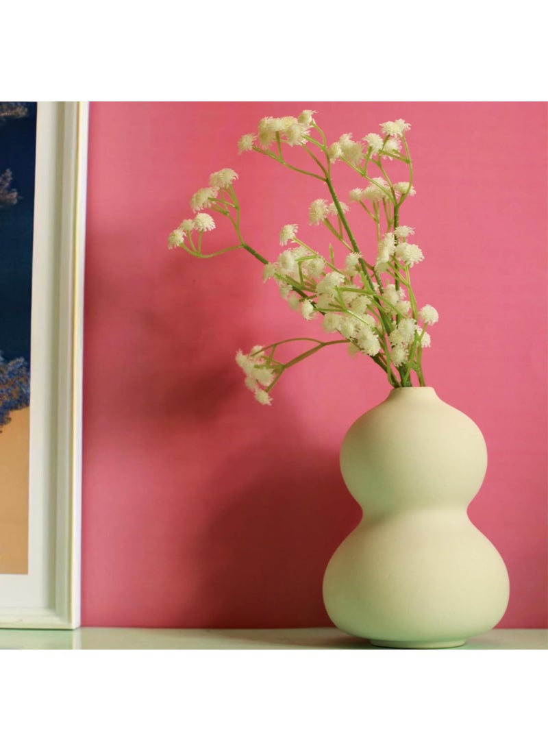 Kawai Homes Ceramic Peanut Small Flower Vase Pot Round Aesthetic Abstract Cute for Home Decor Living Room Office Table and Corner Table Decoration White Matte Finish