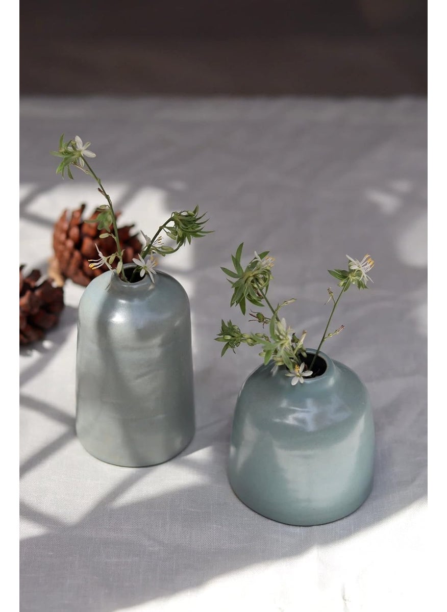 WEAVING HOMES Handmade Ceramic Grey Bud Vase Set of 2 Vase Flower Vase Ceramic Vase Vase with Flowers Decorative Vase Small Vase Bud Vases