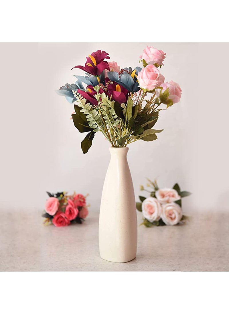DeArt Handcrafted Ceramic Bottle Vase for Home Office Living Room Bedroom Decor Centre Table Showpiece Beige Pack of 1 7x22 cm