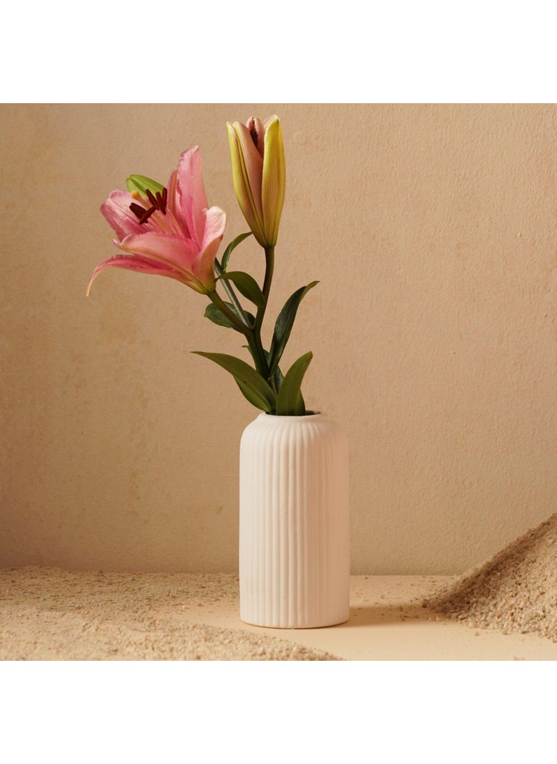 PUREZENTO White Ribbed Texture Ceramic Vase 6 Inch Vases for Decor Centerpiece Home Decor Office Living Room Decorative Vases for Pampas Grass Dried Artificial Flowers