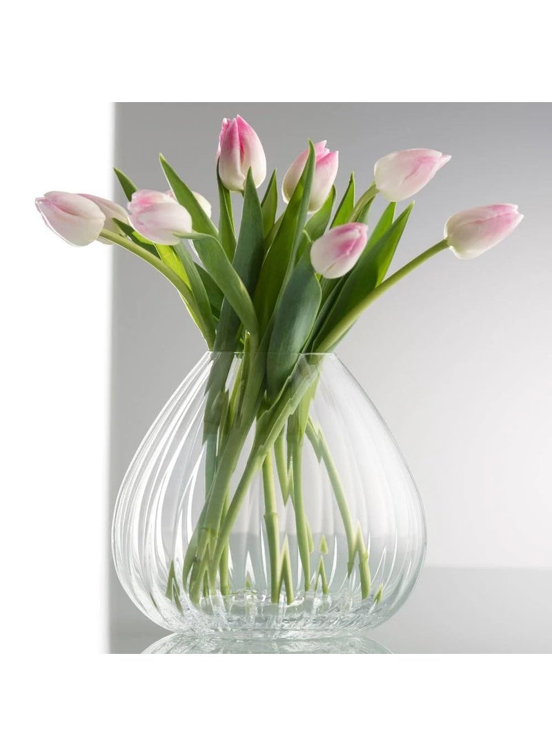 Bohemia Crystal Waterfall Premium Vase 185MM Crystal Clear Set of 1 Glass Vase for Flower Plants Office Living Room Table Decorations Home Decor Waterfall Glass Vase Classic Lead Free