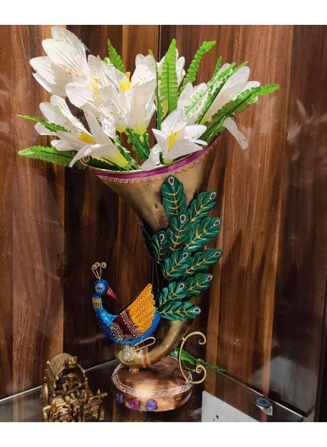 KRAFTI DECOMetal Iron PEACOCK FLOWER VASE Sculpture HomeDecorative table decorLiving RoomHome table decorOffice table decorCafe etcSize 11 6 20 INCH Multicolor TD083