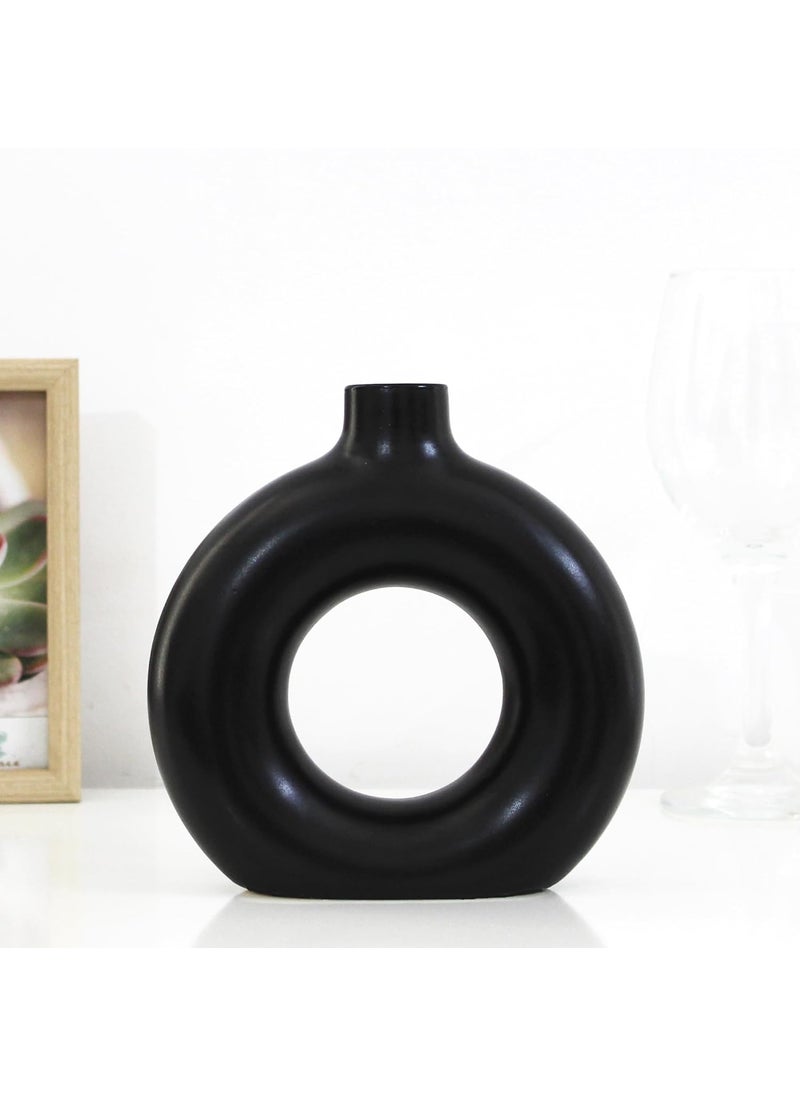 IKBOE Porcel Donut Round Ceramic Vase for Minimalistic Contemporary Home Decor Centerpiece Showpiece Flower Vase Vase for Pampas Grass 6 Inches Small