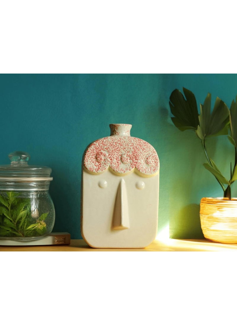 Kawai Homes Ceramic Face Vase Abstract Aeshetic Cute Flower Vase for Home Living Room Dcor Table Decoration Red Hair