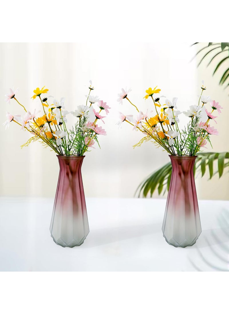 Gleevers Glass Vase for Home Decor 2Pcs 30cm Center Table Decorative Items Flower Vases for Home Decor Dining Table Decorative Items Transparent Flower Vase for Living Room Bookshelf Red