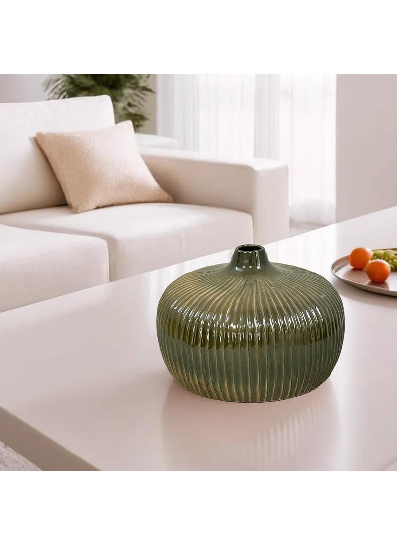 Praahi Lifestyle Premium Ceramic Vase Flower Vase for Living RoomHome DecorOffice Ceramic Big Size Pots for Home Decoration7 Dia Green Glossy Finish Best for Gifting Wedding Gift