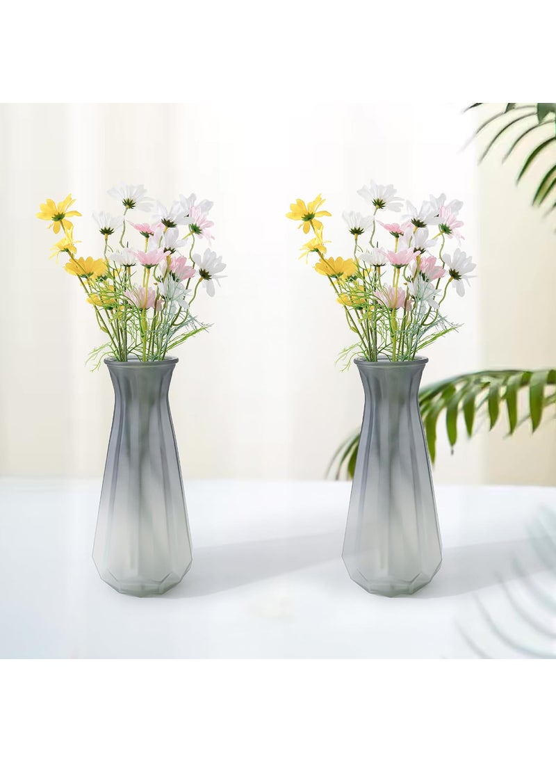Gleevers Glass Vase for Home Decor 2Pcs 30cm Center Table Decorative Items Flower Vases for Home Decor Dining Table Decorative Items Transparent Flower Vase for Living Room Office Grey