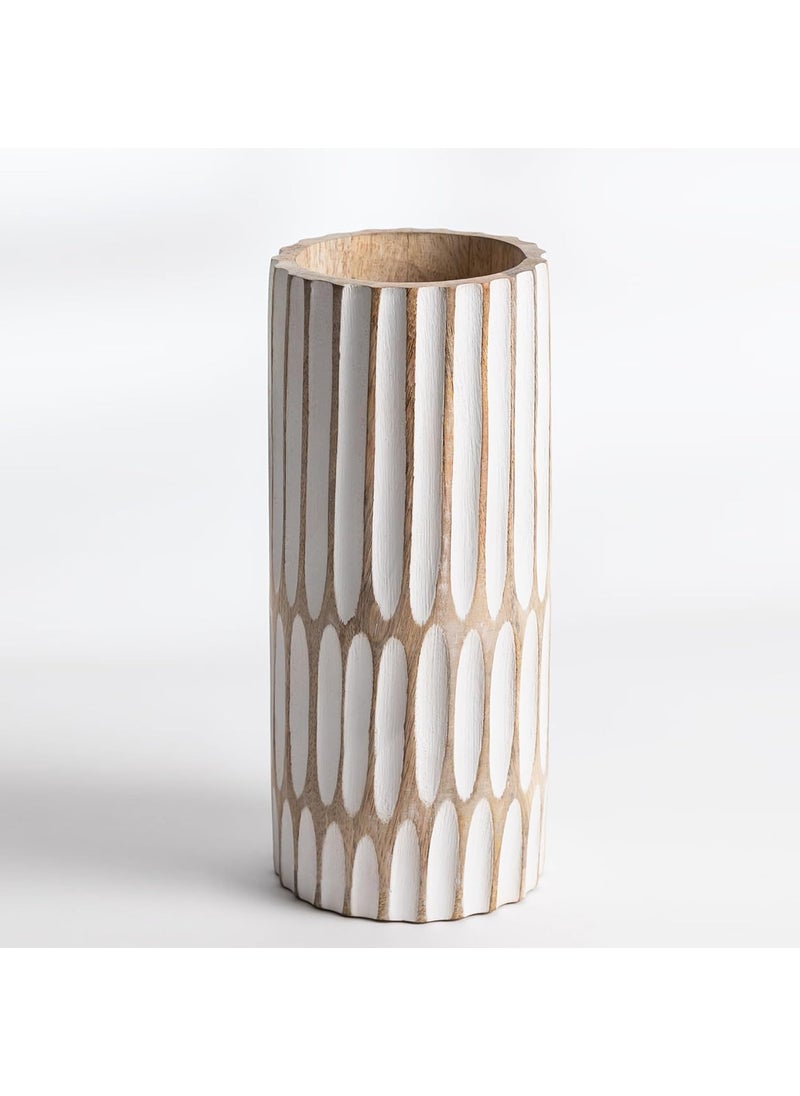 Duadecor Wooden Decorative Dried Flower Vase for Home Decor Mango Wood Big Size Pot for Tabletop Handcrafted Boho Rustic Large Flowers Vase Sustainable Perfect Unique Gift 13 x 13 x 30 cm