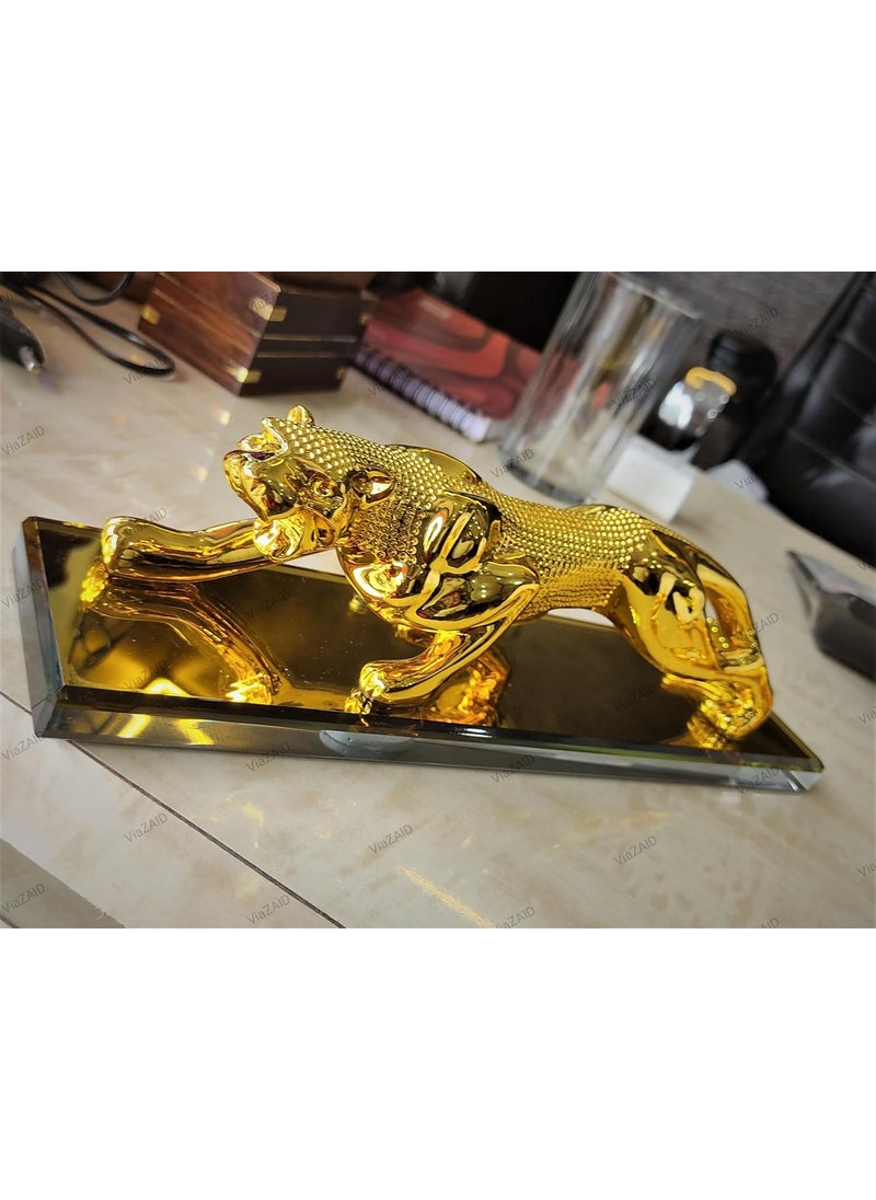 ViaZAID Metal Leopard Cheetah Jaguar Realistic Luxury Showpice Statue for Home Decor ShelfOfficeCoffee Table Living Room TV Cabinet CAR Dashboard Decoration Gift C