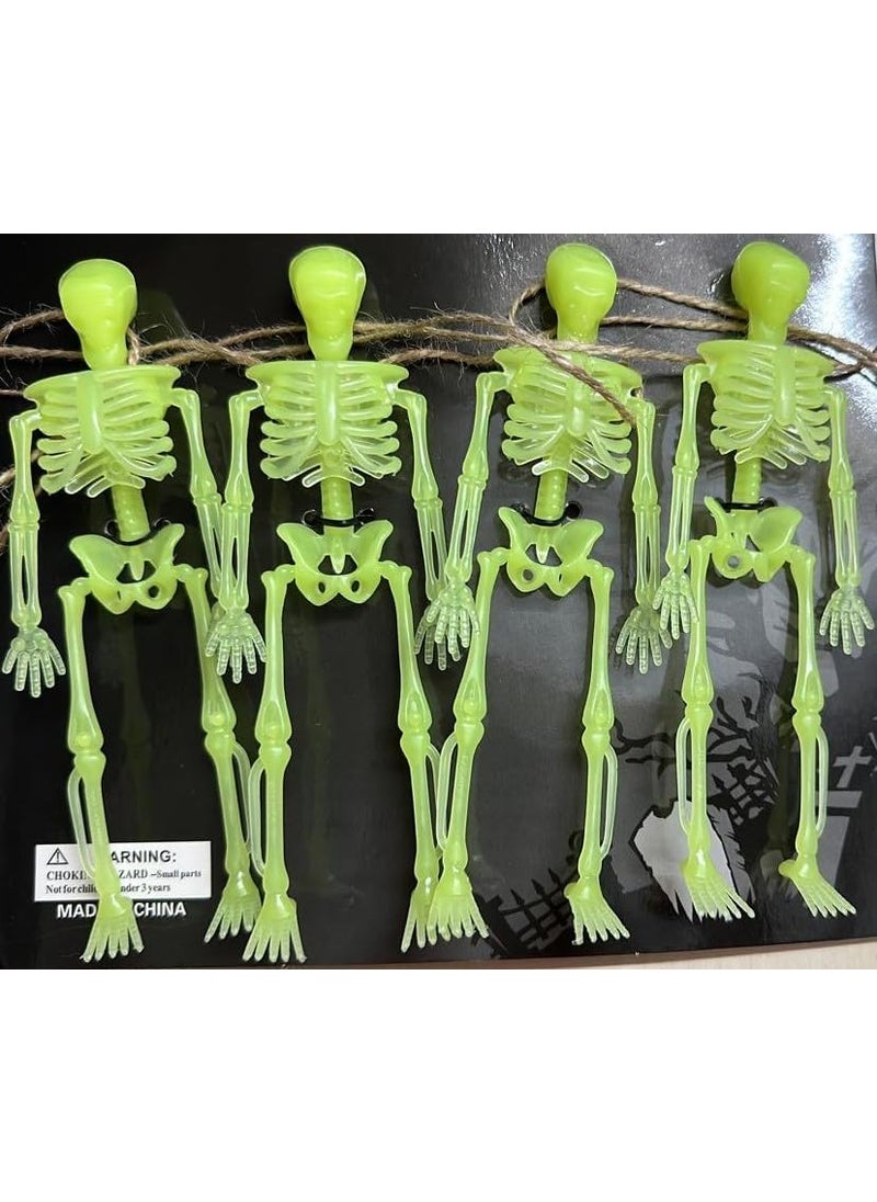 LUDALY Glow in The Dark Skeleton Garland Halloween Decoration 6 inch Strand 4 Pc Full Body Skeletons