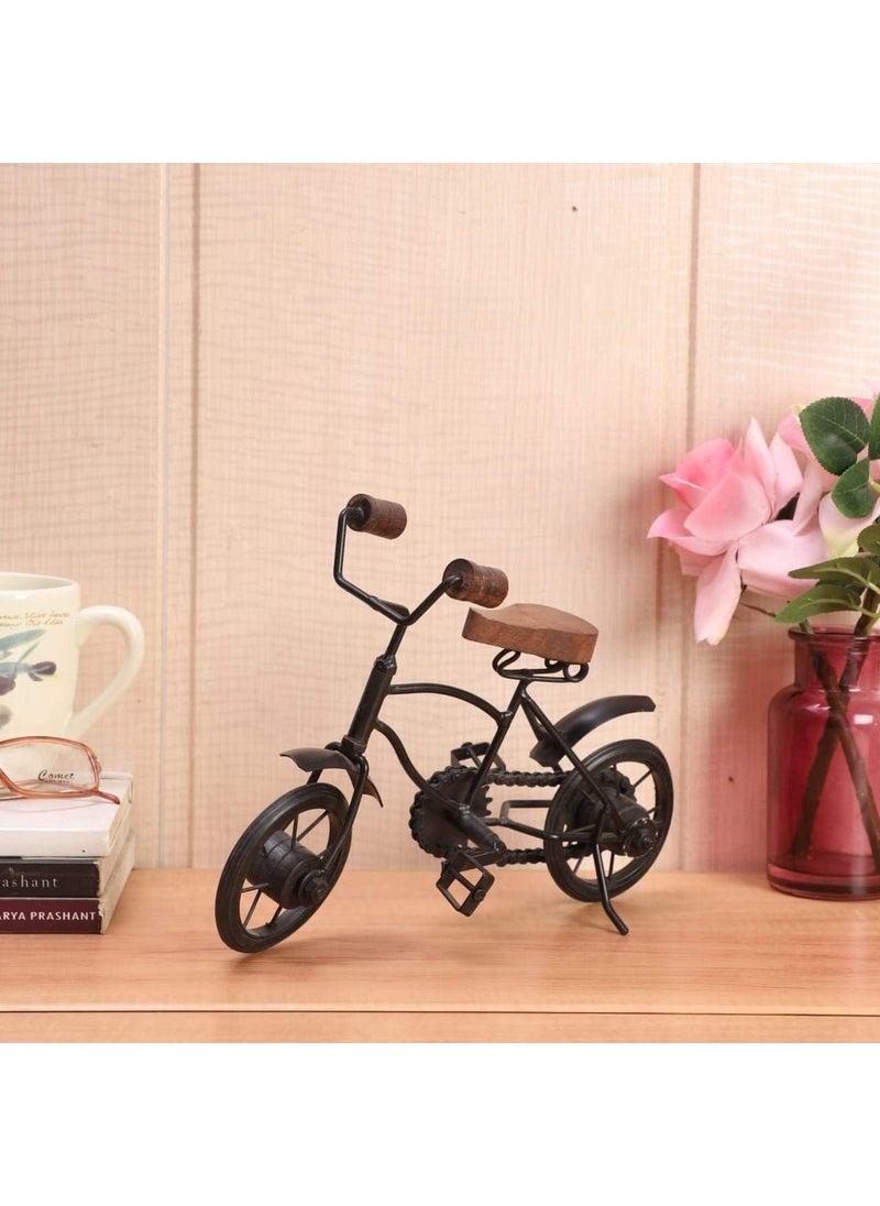 TrenDec Metal Cycle Showpiece Cycle Miniature Cycle Showpieces for Home Decor Antique Wood and Wrought Iron Mini Cycle Figurine Home Decorative Item Iron Vehicle Model Bicycle Black