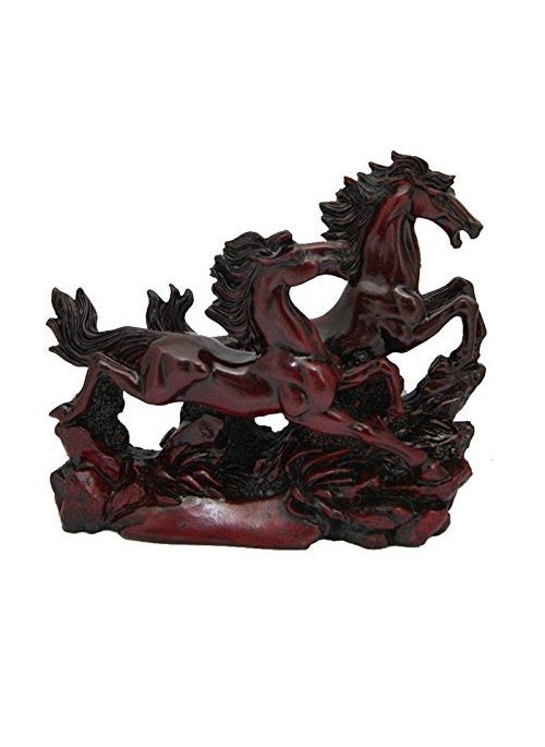 GJ Polyresin Feng Shui Two Running Horses Showpiece Red Color