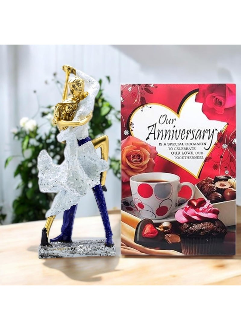 J Jiyansh Creation Valentine Gifts For Girlfriend Wife Boyfriend Fiance Dancing Love Couple Statue and Anniversay Card Best Gift for Anniversary Weddings Valentine Day and Home Decor White 15X6 Inch