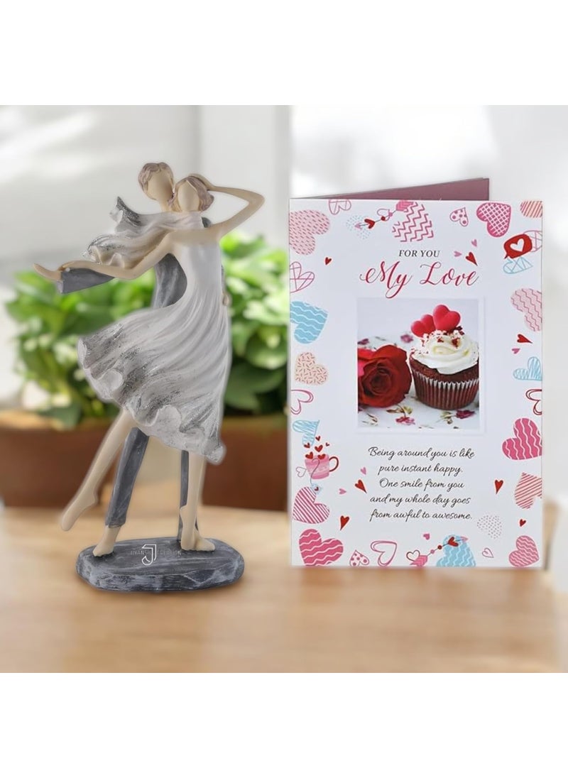 J Jiyansh Creation Valentine Gifts For Girlfriend Wife Boyfriend Fiance Dancing Love Couple Statue and My Love Card Best Gift for Anniversary Weddings Valentine Day and Home Decor White 13X5 Inch